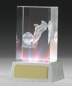 3D Football image in Crystal block with light base